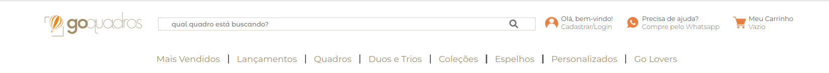 Menu de categorias da GoQuadros